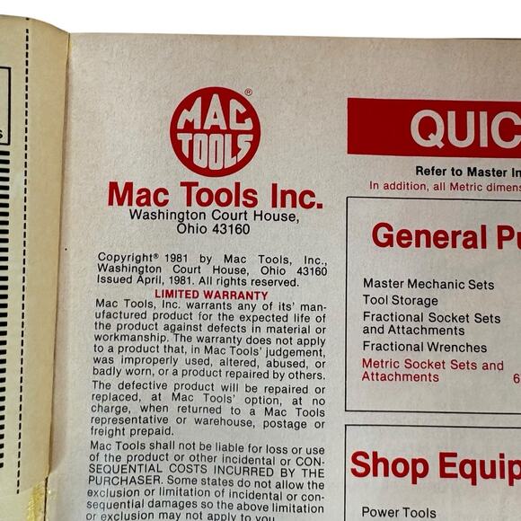 VTG 1981 MAC Tools Mechanic Technician Collectors Car Catalog Book Softcover 80s - Picture 9 of 16